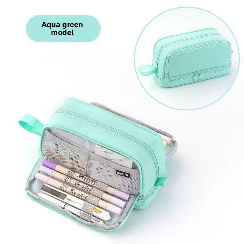 Schooletui Groot met Vakken voor 40 Pennen Kleurpotloden Kinderen Donkergrijs Roze Blauw Pennenzak School | Sansoti