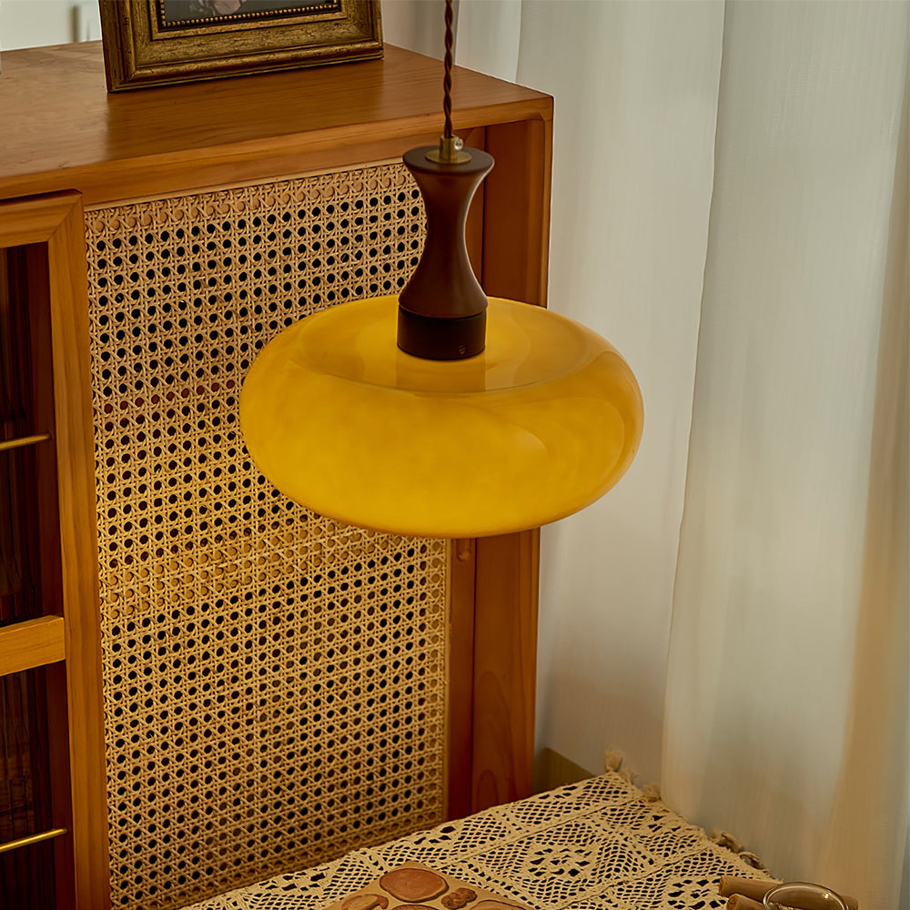 Hängelampe Glas Holz E27/E26 Wohnzimmer Esszimmer Schlafzimmer Retro Vintage Beleuchtung | Restfield