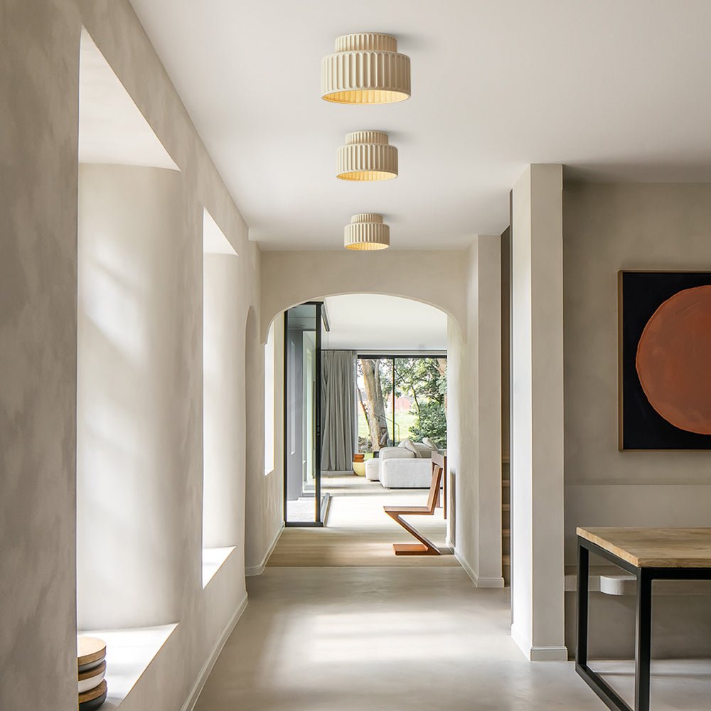 Deckenleuchte Gerippt Resin E27 Weiß Kompakt Modernes Interieur Wohnzimmer Küche Schlafzimmer Retro Design Deckenlampe | Restfield