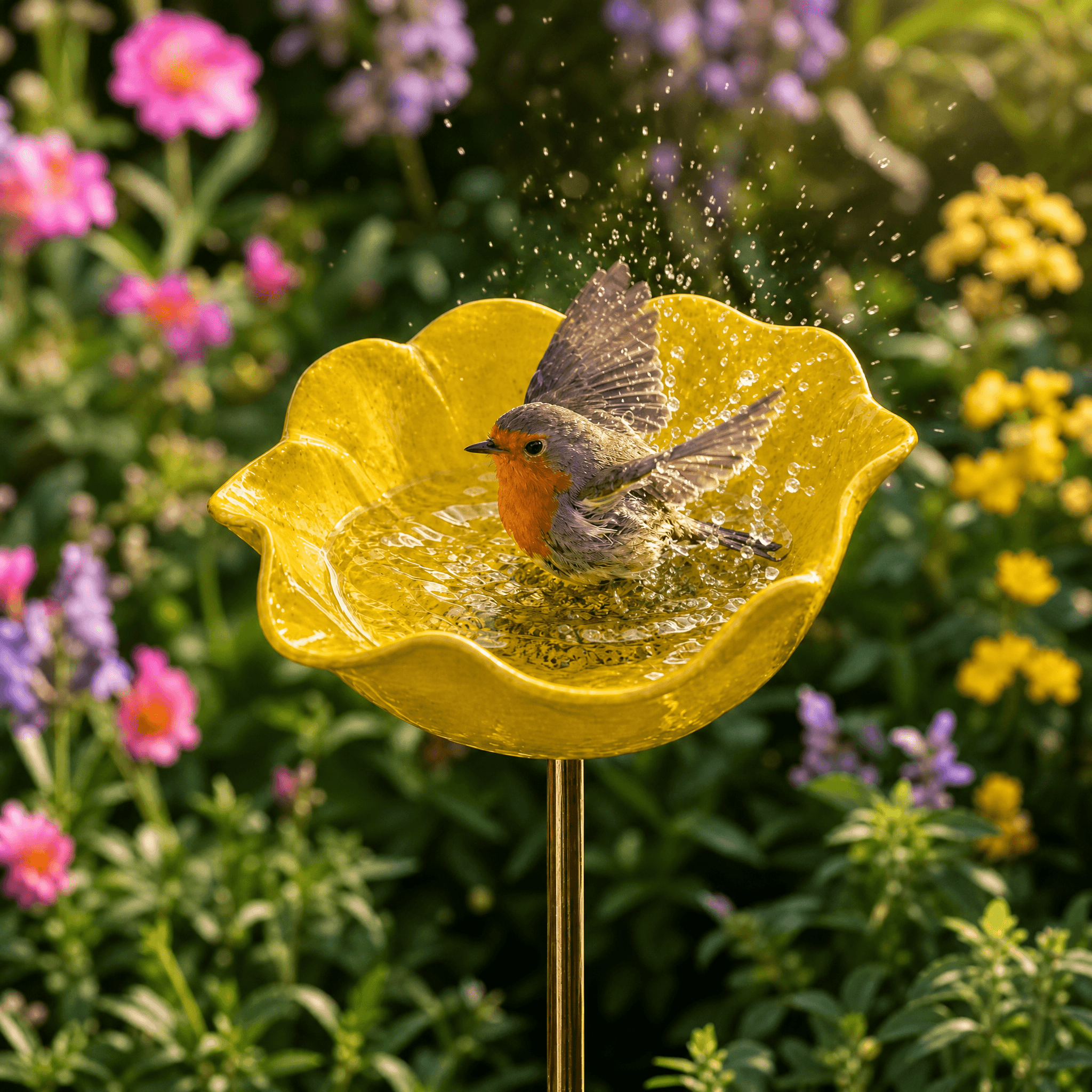 Metalen Klaproos Vogelbad Tuinsteker — Handgevormd Watersieraad voor Vogels, Bijen & Vlinders | Sansoti