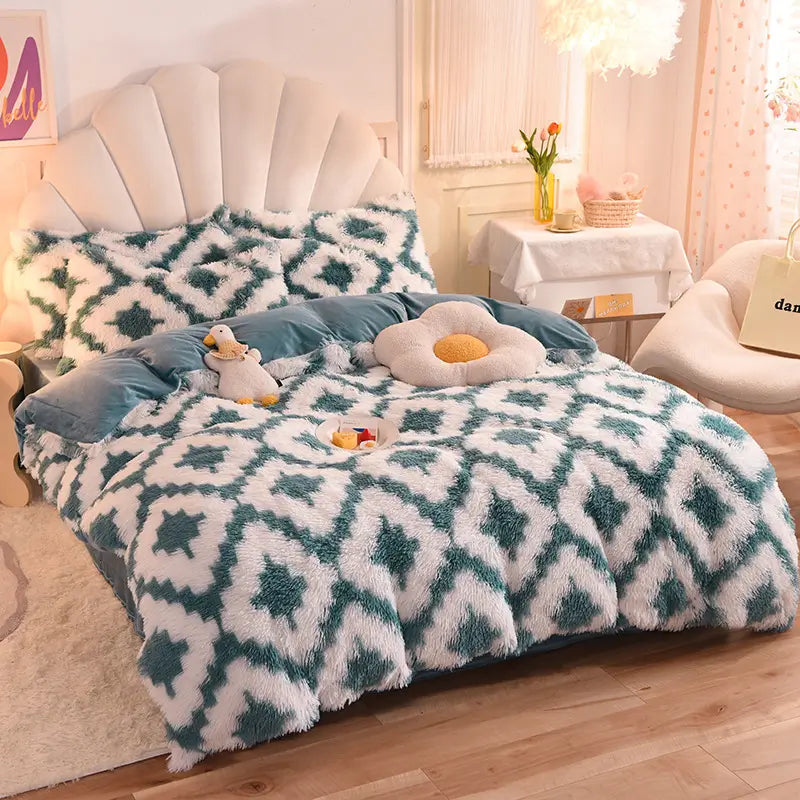 Fluffy Fleece Bedding Set – Teddy 3-piece or 4-piece – Duvet Cover Sheet Pillowcases Single | Sansoti