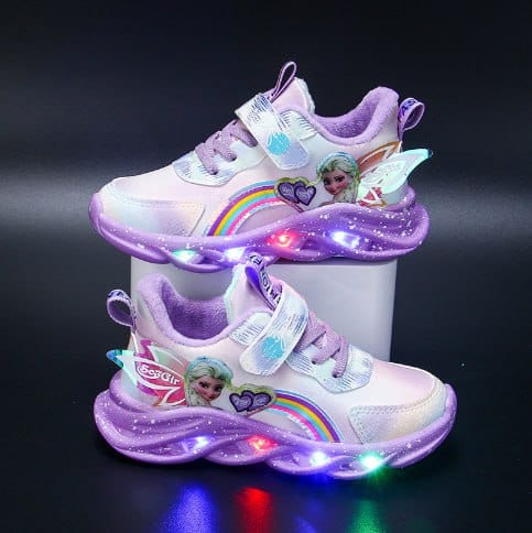 Verlichte Kindersneakers met LED-verlichting en Glitterafwerking in Roze en Paars | Sansoti
