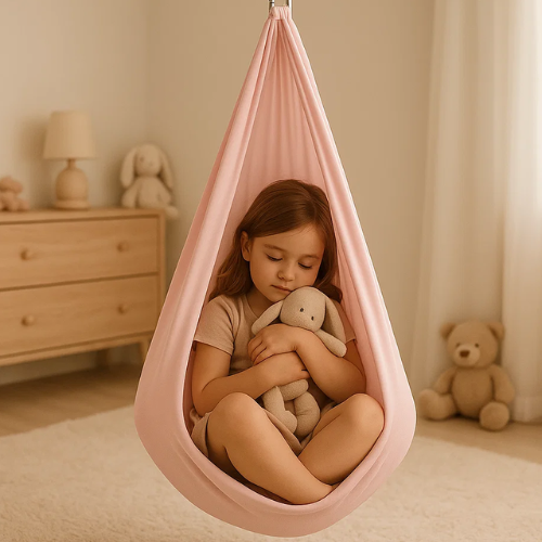 Cotton Hanging Cocoon for Children 100x280 cm Sensory Relaxation Therapy Swing Sensory Pink Blue | Sansoti