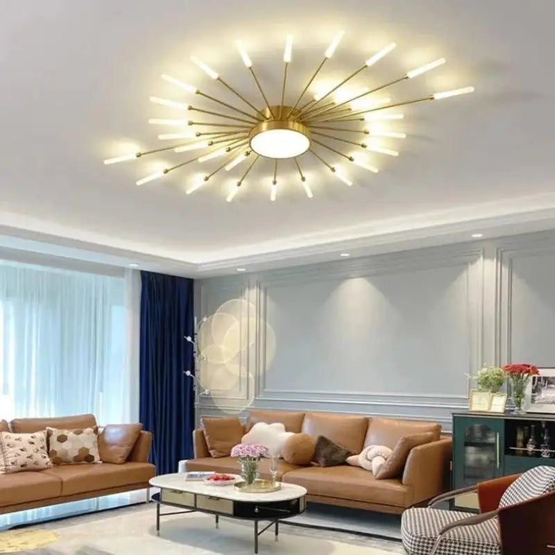 Plafonnier Soleil Design LED Aluminium Or Noir 128cm Moderne | Restfield