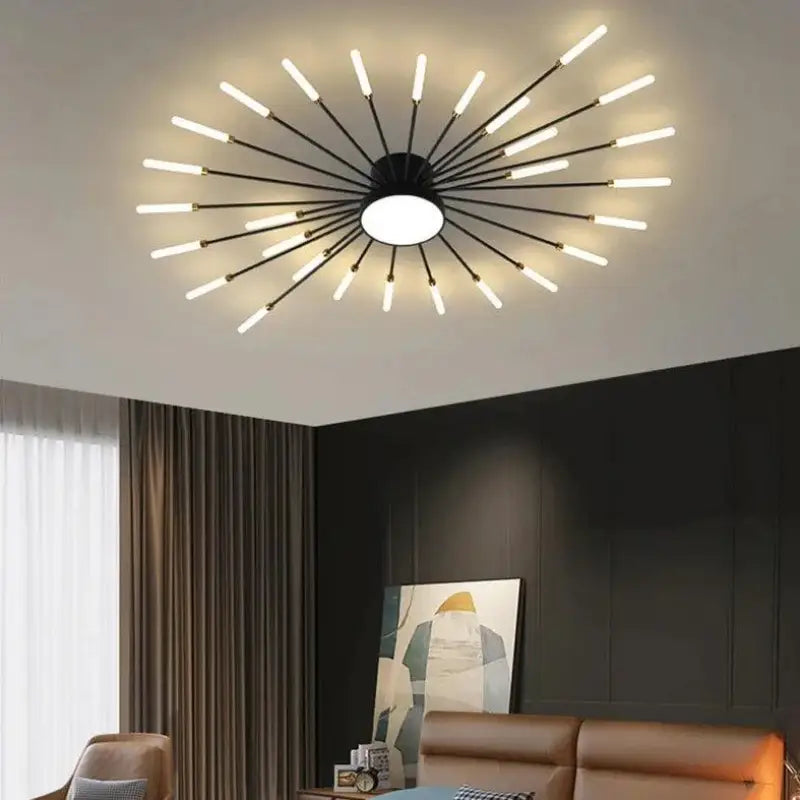 Plafonnier Soleil Design LED Aluminium Or Noir 128cm Moderne | Restfield