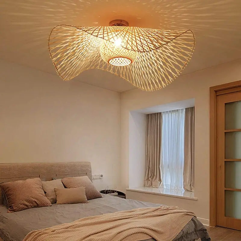Plafondlamp Rotan Vintage Bamboe Beige 45cm E27 Warm Licht | Sansoti