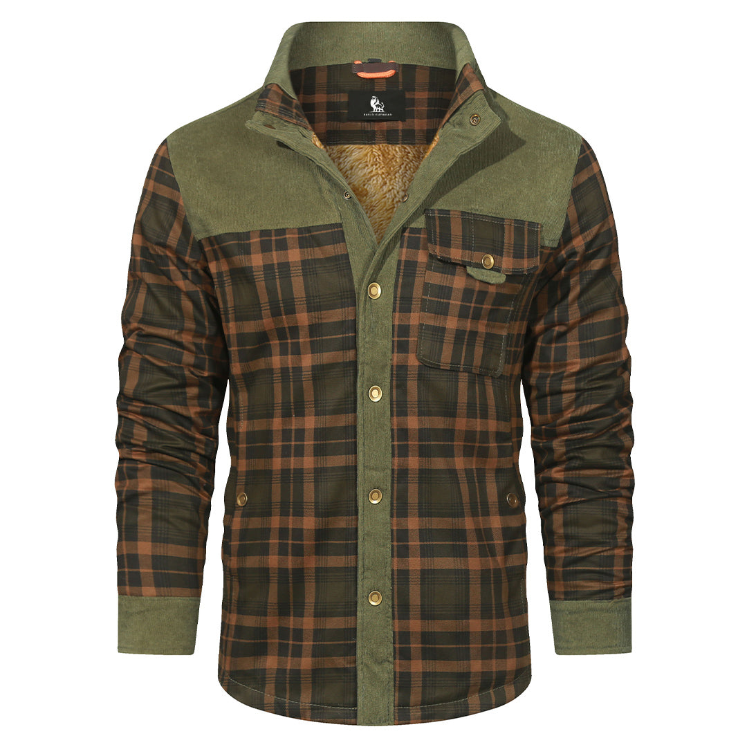 Karierte Herren-Overshirt-Jacke in Waldgrün aus Baumwolle und Polyester, Übergangsjacke für Frühling, Herbst und Winter, lässiger Outdoor-Stil | Sansoti