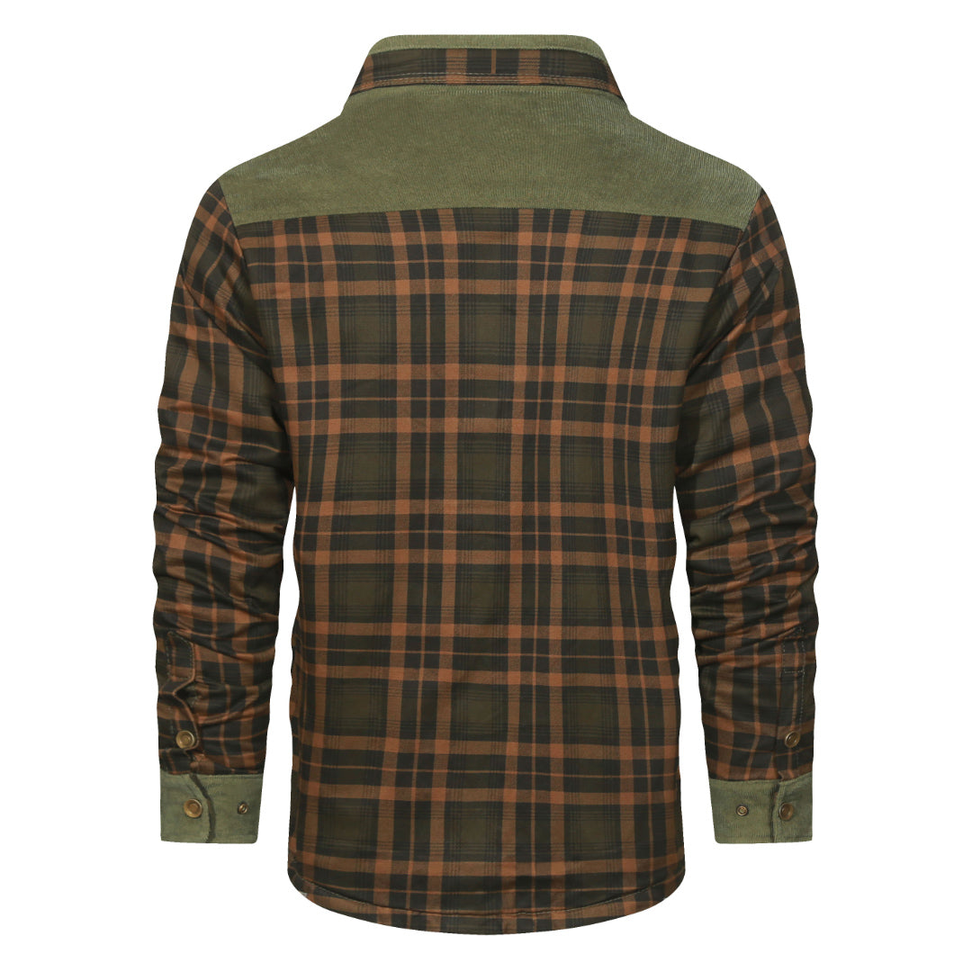 Karierte Herren-Overshirt-Jacke in Waldgrün aus Baumwolle und Polyester, Übergangsjacke für Frühling, Herbst und Winter, lässiger Outdoor-Stil | Sansoti