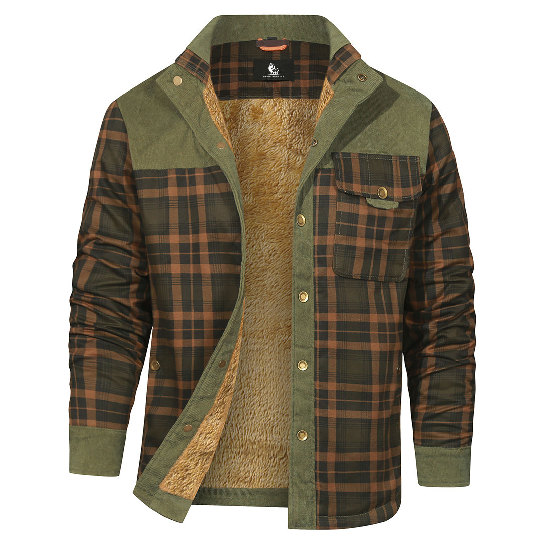 Karierte Herren-Overshirt-Jacke in Waldgrün aus Baumwolle und Polyester, Übergangsjacke für Frühling, Herbst und Winter, lässiger Outdoor-Stil | Sansoti