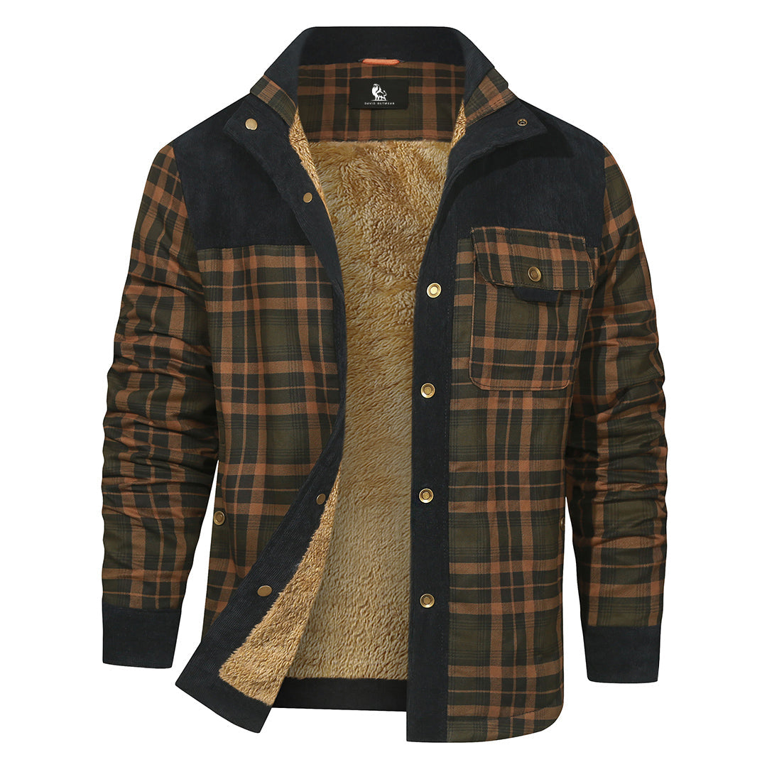 Kariertes Hemdjacke aus Flanell, Baumwolle und Polyester, blau und navy, Herbst und Winter, Outdoor, lässiges Overshirt mit langen Ärmeln | Sansoti