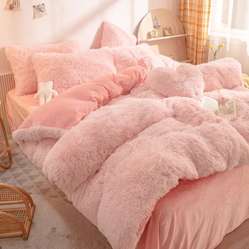 Fluffy Fleece Bedding Set – Teddy 3-piece or 4-piece – Duvet Cover Sheet Pillowcases Single | Sansoti