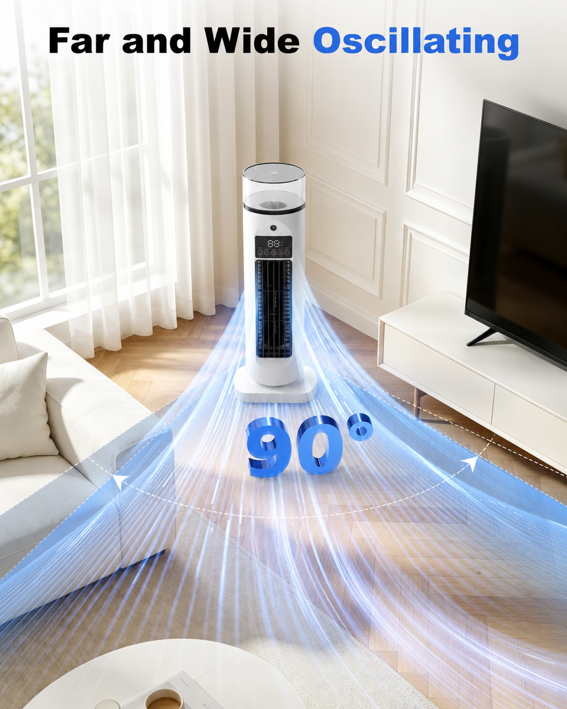 Mobiele 4-in-1 Kamerkoeler met Afstandsbediening Timer en Wielen voor Slaapkamer Kantoor Woonkamer Verkoeling | Sansoti