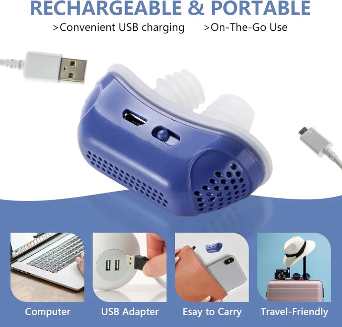 Appareil compact de ventilation nasale pour dormir paisiblement, aide anti-ronflement et à la respiration, rechargeable, format voyage, amélioration du sommeil | Sansoti