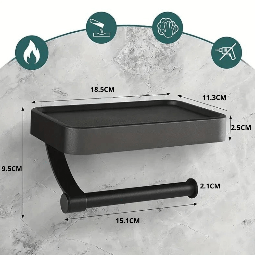 Porte-rouleau de papier toilette avec tablette en acier inoxydable – sans perçage | Restfield
