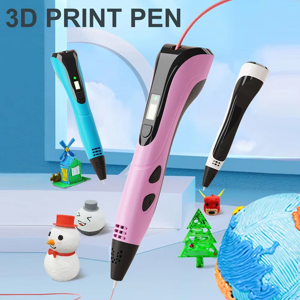 3D-Zeichenstift für Kinder mit einstellbarer Geschwindigkeit, LCD-Display, kreatives Lernspielzeug, Geschenkset | Sansoti