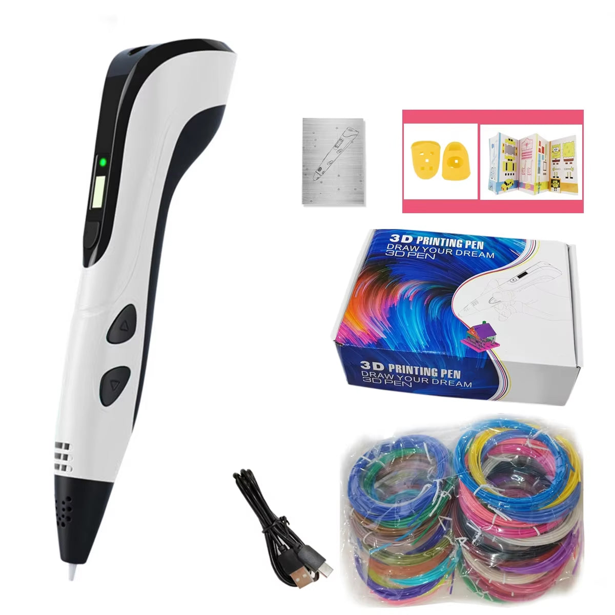 3D-Zeichenstift für Kinder mit einstellbarer Geschwindigkeit, LCD-Display, kreatives Lernspielzeug, Geschenkset | Sansoti