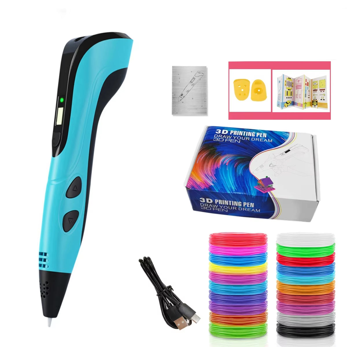 3D-Zeichenstift für Kinder mit einstellbarer Geschwindigkeit, LCD-Display, kreatives Lernspielzeug, Geschenkset | Sansoti