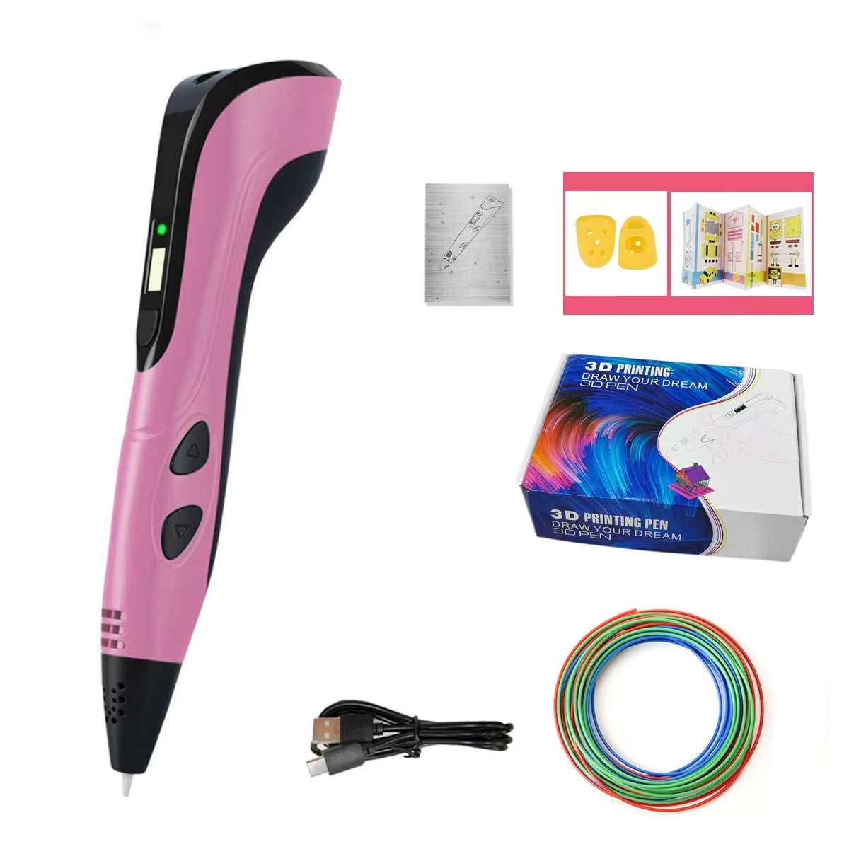 3D-Zeichenstift für Kinder mit einstellbarer Geschwindigkeit, LCD-Display, kreatives Lernspielzeug, Geschenkset | Sansoti