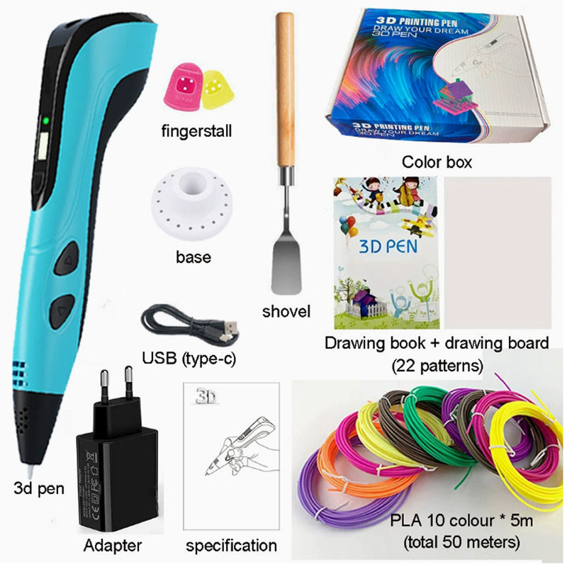 3D-Zeichenstift für Kinder mit einstellbarer Geschwindigkeit, LCD-Display, kreatives Lernspielzeug, Geschenkset | Sansoti