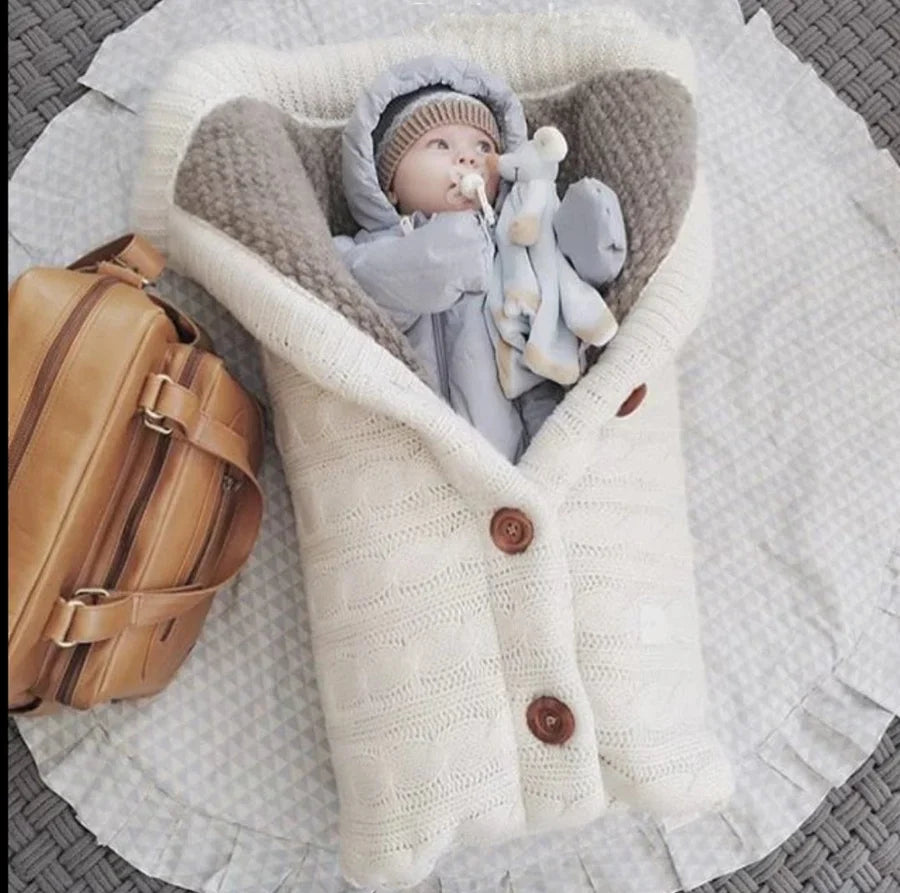Gebreide Babyslaapzak Winter 0-12 Maanden Knopen Warm Zachte Deken Kinderwagen Ledikant Reizen Slaapzak | Sansoti