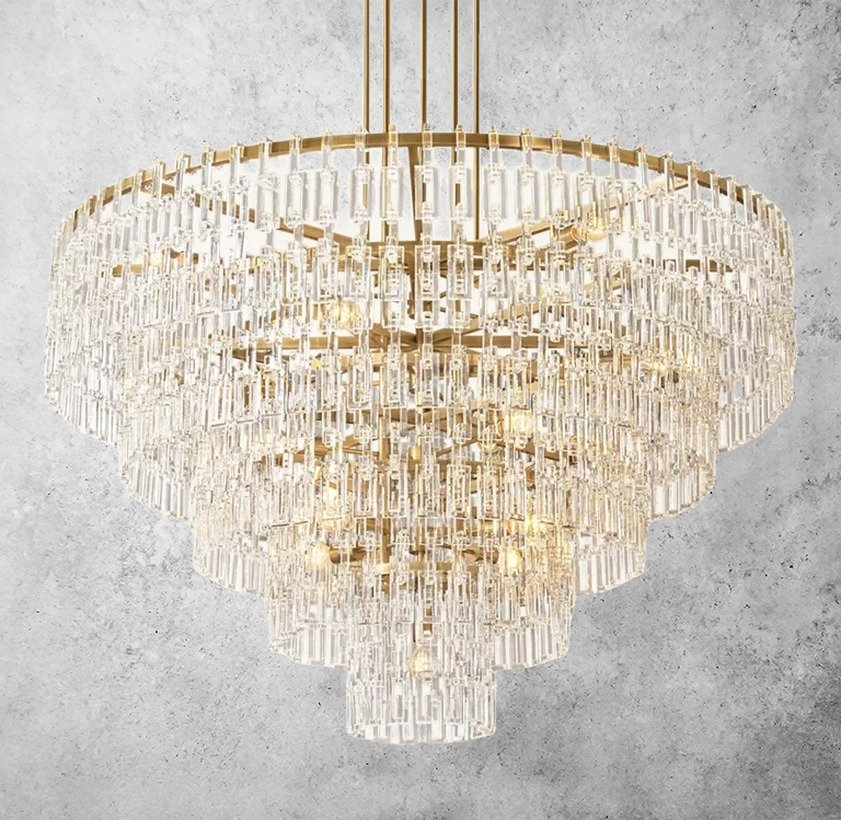 Kristallen Kroonluchter Meerdere Lagen Messing Glas Rond Plafond Verlichting Luxe Eetkamer Woonkamer Design | Sansoti