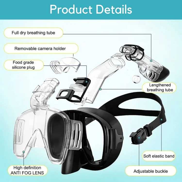 Opvouwbaar Snorkelmasker 180° Panoramisch Zicht Volgelaats Duikbril met Geïntegreerd Ademsysteem Watersport | Sansoti