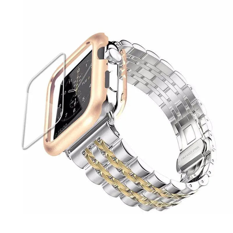 Bracelet pour smartwatch avec coque Acier inoxydable 44mm 42mm 40mm 38mm Protection d’écran Bracelet Accessoire | Sansoti
