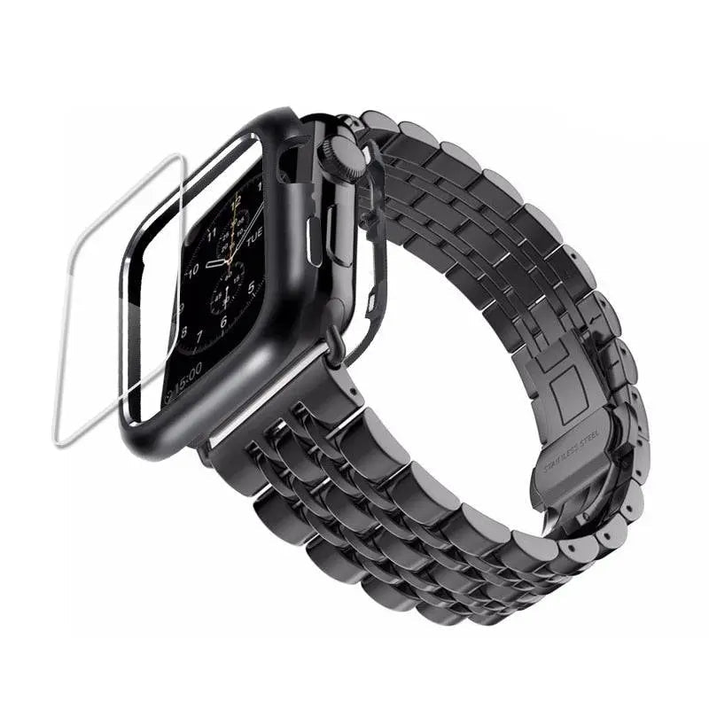 Bracelet pour smartwatch avec coque Acier inoxydable 44mm 42mm 40mm 38mm Protection d’écran Bracelet Accessoire | Sansoti