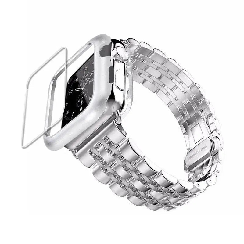 Bracelet pour smartwatch avec coque Acier inoxydable 44mm 42mm 40mm 38mm Protection d’écran Bracelet Accessoire | Sansoti