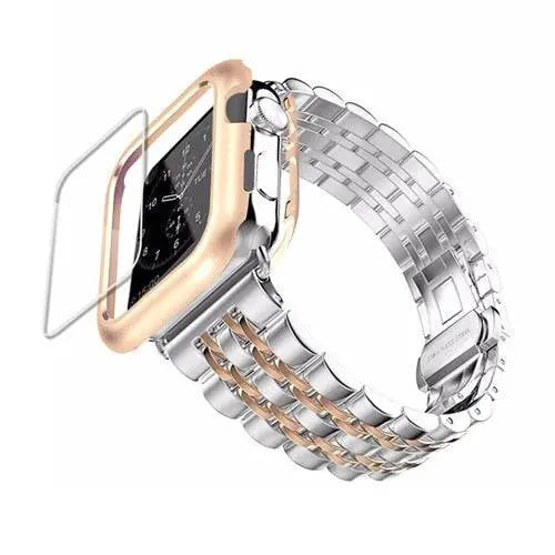 Bracelet pour smartwatch avec coque Acier inoxydable 44mm 42mm 40mm 38mm Protection d’écran Bracelet Accessoire | Sansoti