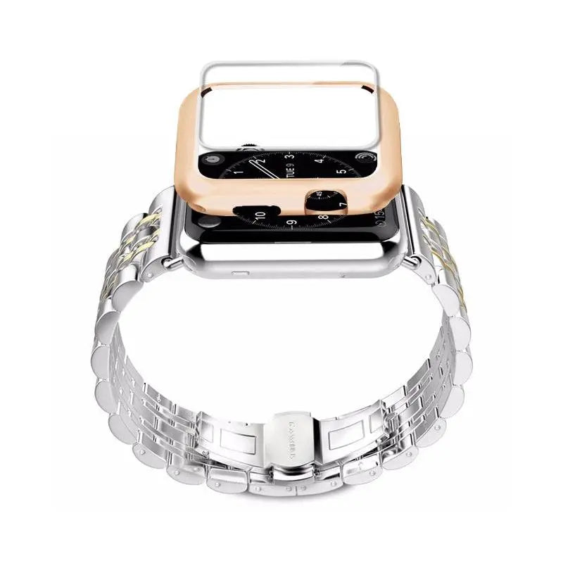 Bracelet pour smartwatch avec coque Acier inoxydable 44mm 42mm 40mm 38mm Protection d’écran Bracelet Accessoire | Sansoti