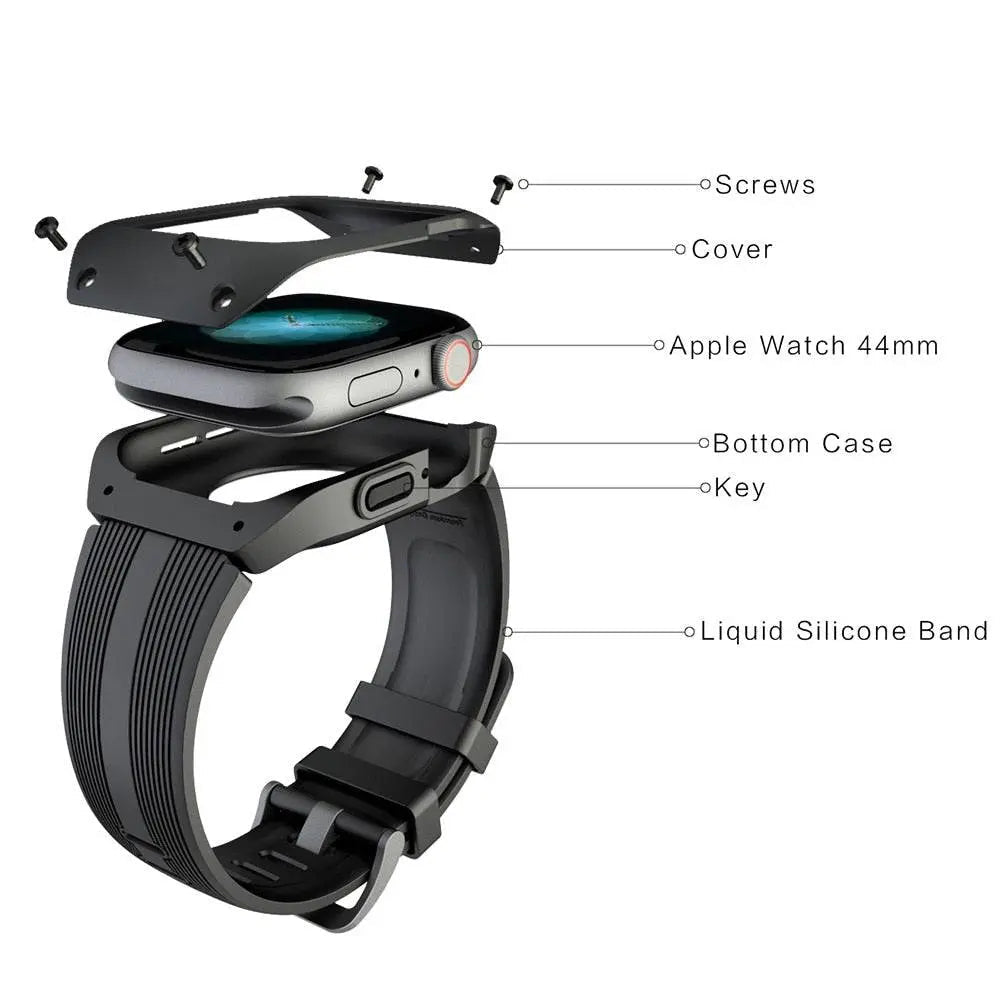 Protective Case with Sports Band for 44mm Series 4 and 5 Smartwatch Rugged Style Black White Green Sporty | Sansoti