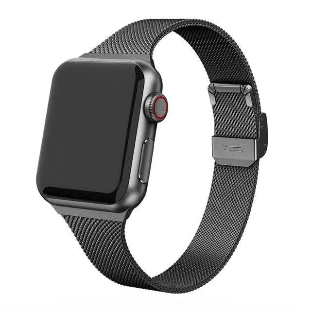 Bracelet de smartwatch en maille d’acier inoxydable 42mm 44mm 46mm 49mm avec fermeture magnétique, réglable | Sansoti