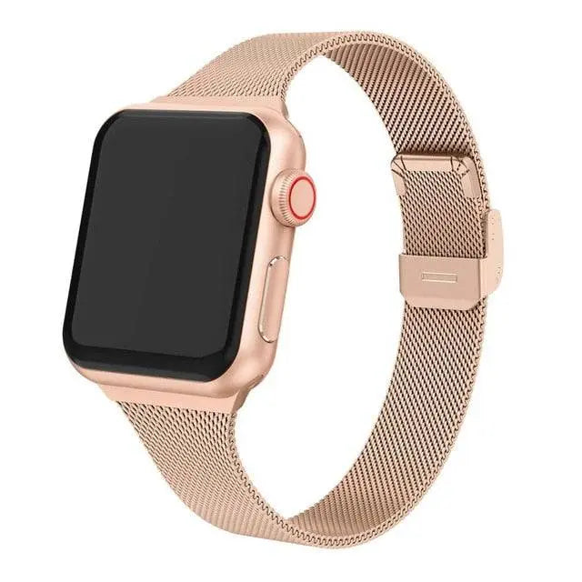 Bracelet de smartwatch en maille d’acier inoxydable 42mm 44mm 46mm 49mm avec fermeture magnétique, réglable | Sansoti