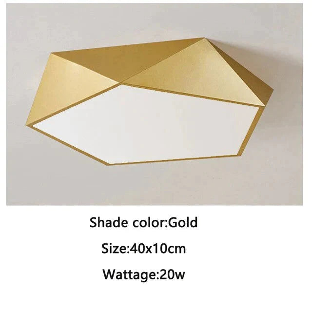 Geometrische goldene Deckenleuchte mit Dimmfunktion, Fernbedienung, LED, modernes Design, Wohnzimmer, Schlafzimmer | Sansoti