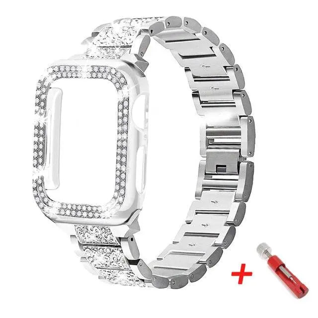 Stainless Steel Watch Band with Protective Case for 38mm 40mm 42mm 44mm Smartwatch Metal Wristband Stylish | Sansoti