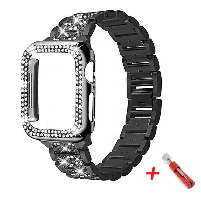 Stainless Steel Watch Band with Protective Case for 38mm 40mm 42mm 44mm Smartwatch Metal Wristband Stylish | Sansoti