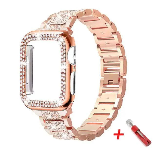 Stainless Steel Watch Band with Protective Case for 38mm 40mm 42mm 44mm Smartwatch Metal Wristband Stylish | Sansoti