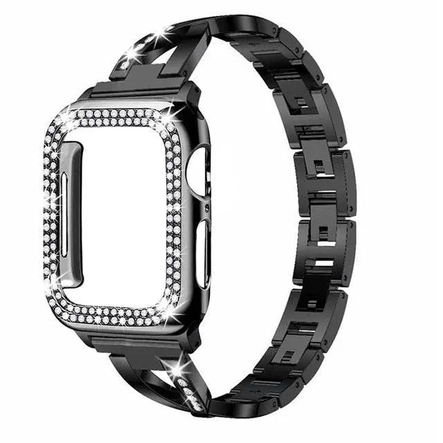Elegant Stainless Steel Watch Band with Protective Case for Smartwatch 38mm 40mm 42mm 44mm Stylish Jewelry Accessory | Sansoti