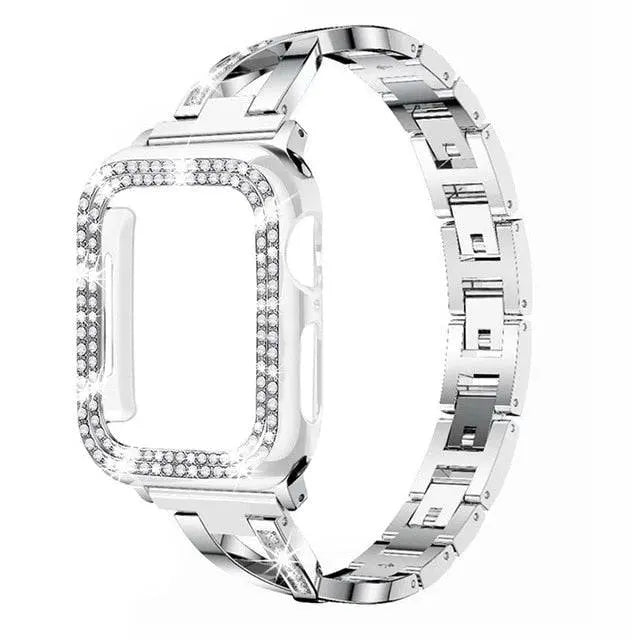 Elegant Stainless Steel Watch Band with Protective Case for Smartwatch 38mm 40mm 42mm 44mm Stylish Jewelry Accessory | Sansoti