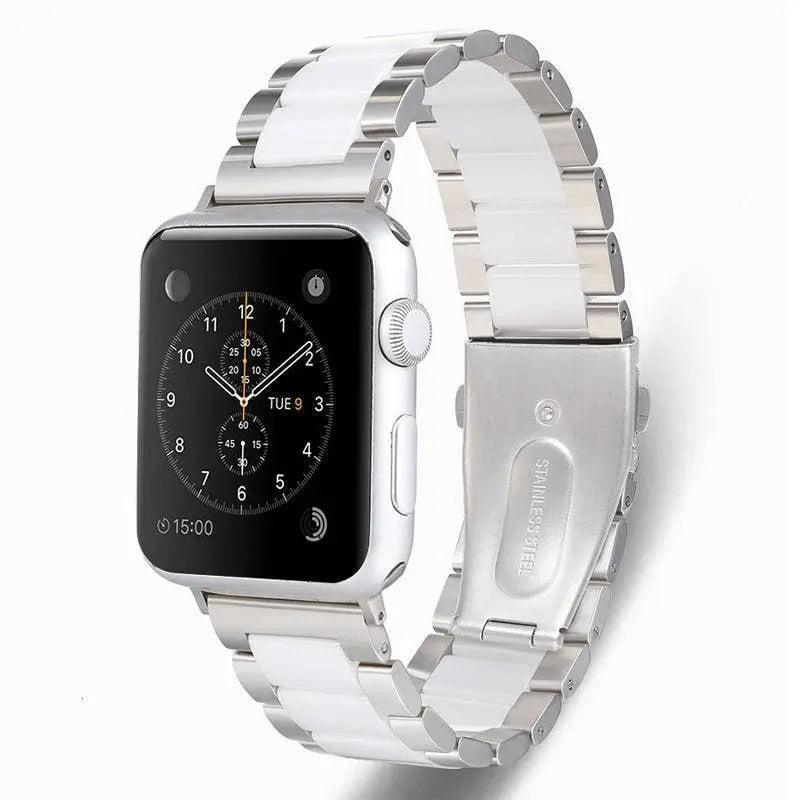 Bracelet de smartwatch en céramique et acier inoxydable 42 mm 46 mm 49 mm, finition bijou, bracelet de montre ajustable | Sansoti