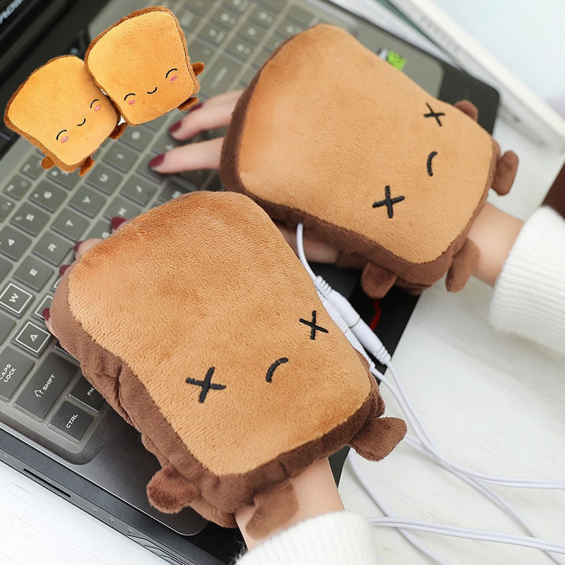 USB-beheizte fingerlose Fäustlinge im Toast-Design - Winterhandschuhe zum Tippen, Gaming, für das Büro und Homeoffice | Sansoti