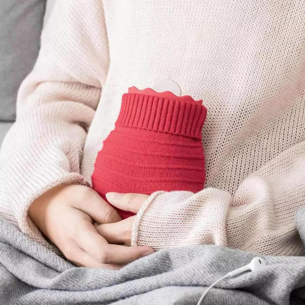 Microwave-Safe Silicone Hot Water Bottle 313ml 620ml with Knitted Cover for Abdominal Pain Relief and Warmth | Sansoti
