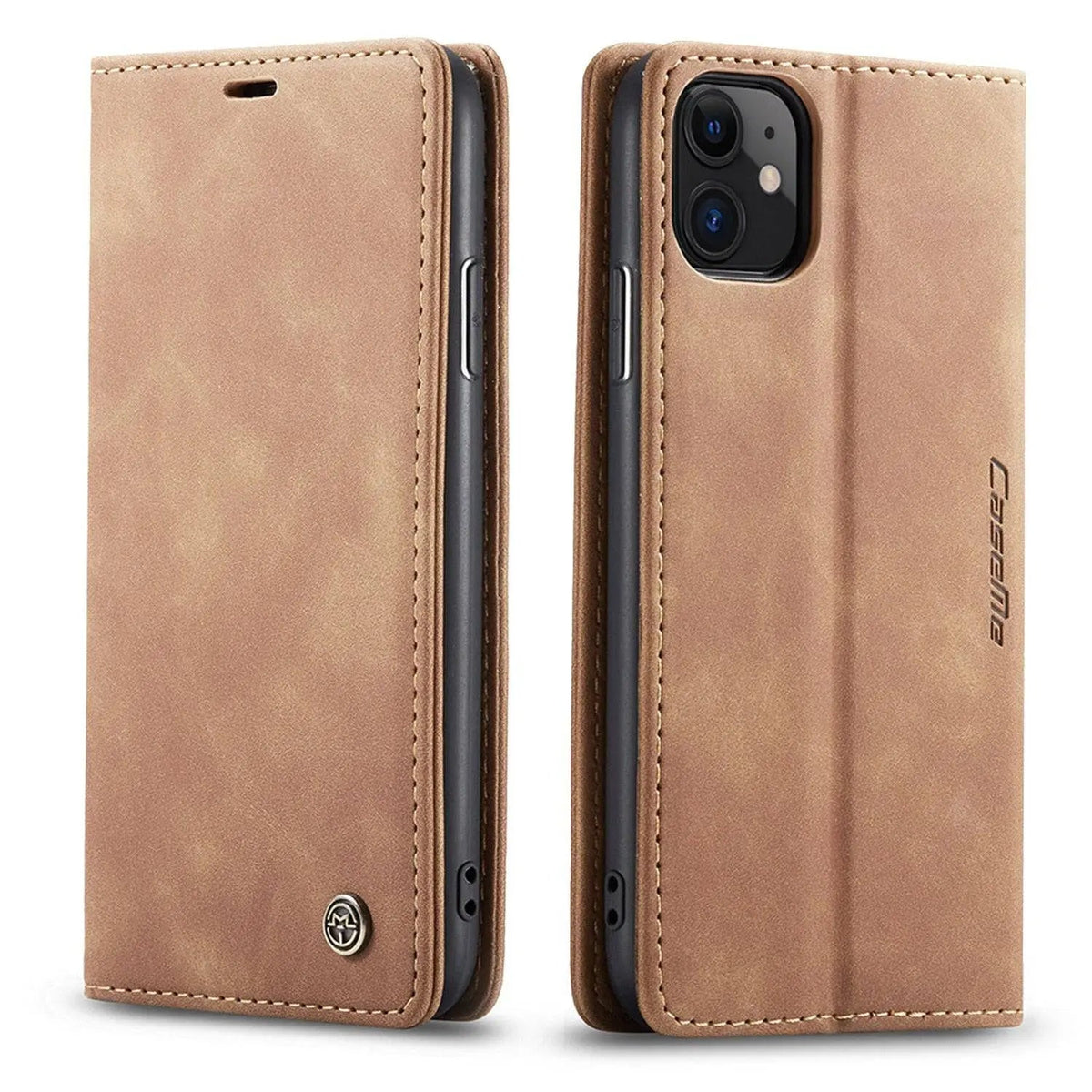 Leather Wallet Phone Case iPhone 11 Cognac Black Red Blue Wallet Case Camera Protection Card Slots | Sansoti