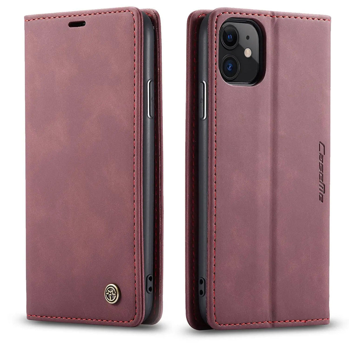 Leather Wallet Phone Case iPhone 11 Cognac Black Red Blue Wallet Case Camera Protection Card Slots | Sansoti