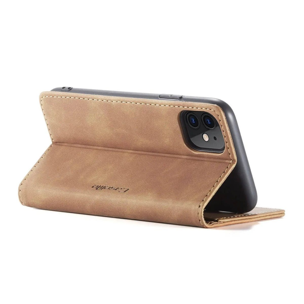 Leather Wallet Phone Case iPhone 11 Cognac Black Red Blue Wallet Case Camera Protection Card Slots | Sansoti