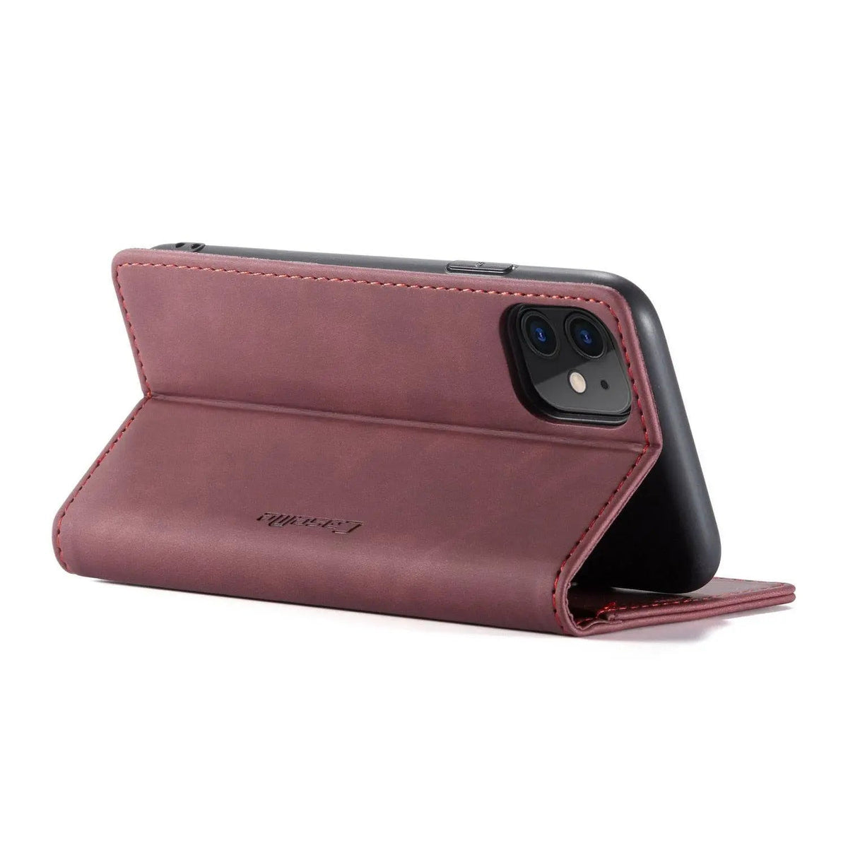 Leather Wallet Phone Case iPhone 11 Cognac Black Red Blue Wallet Case Camera Protection Card Slots | Sansoti