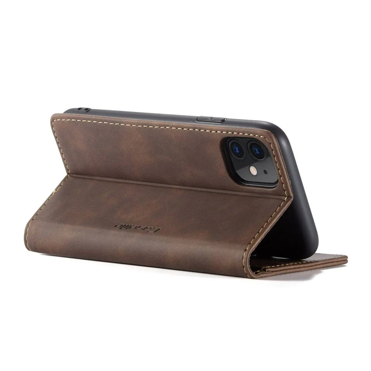 Leather Wallet Phone Case iPhone 11 Cognac Black Red Blue Wallet Case Camera Protection Card Slots | Sansoti