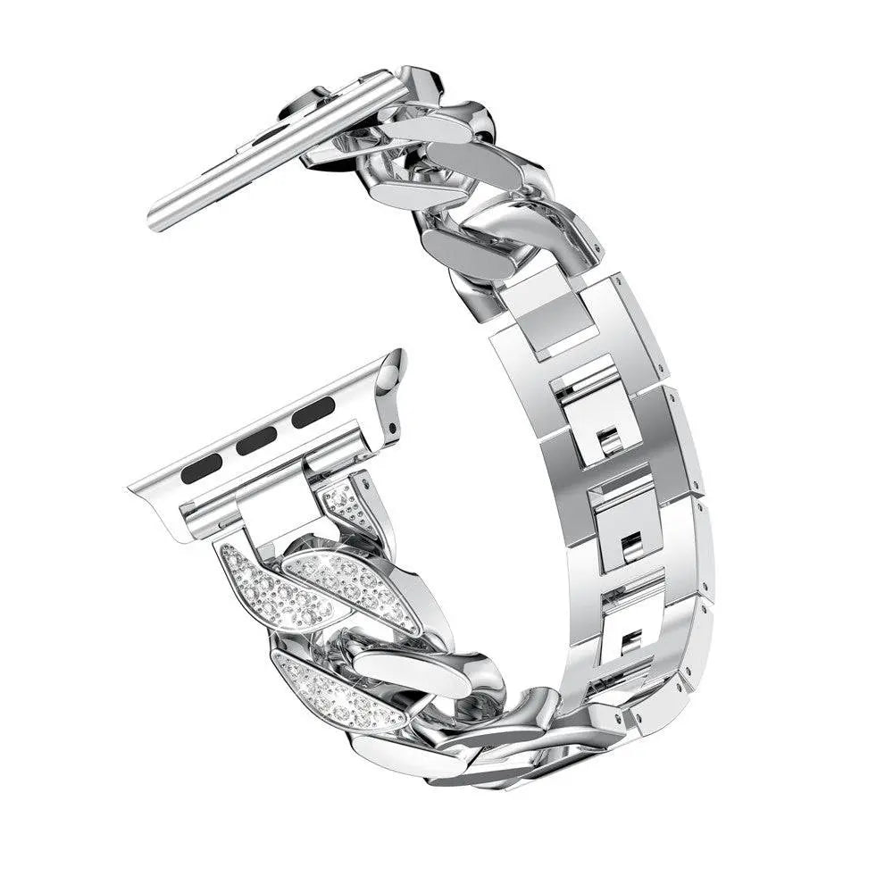 Bracelet à maillons en acier avec cristaux pour smartwatch 42-49 mm, bracelet élégant avec finition joaillerie pour femme | Sansoti