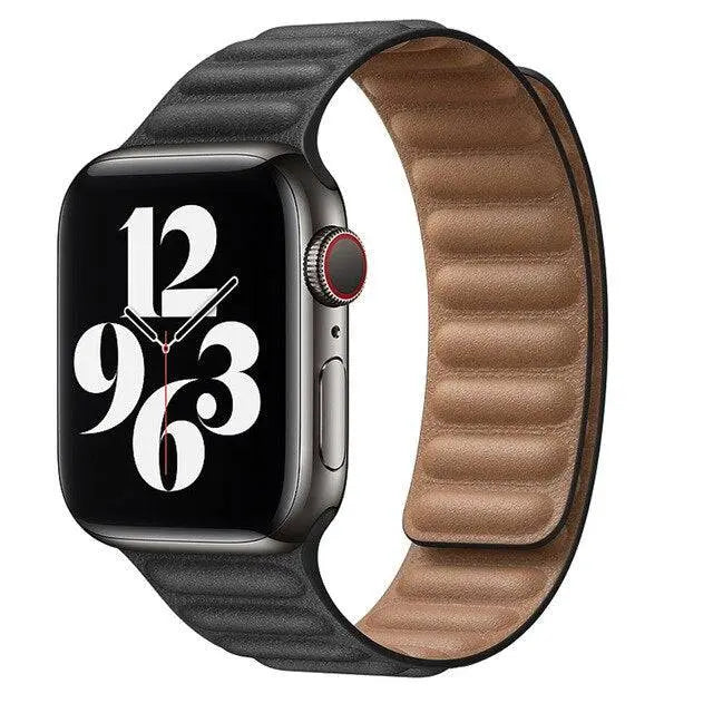 Magnetisches Lederarmband für Smartwatch 42-49 mm verstellbares Gliederarmband Echtleder stilvoll Premium | Sansoti